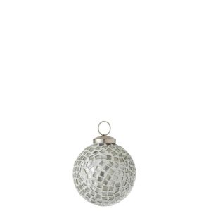 CHRISTMAS BAUBLE MOSAIC GLASS WHITE/SILVER