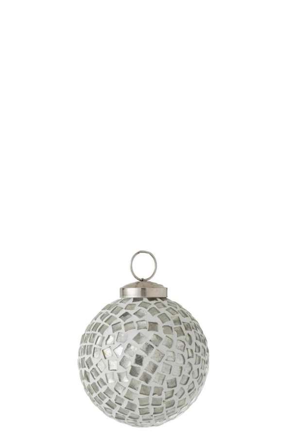 CHRISTMAS BAUBLE MOSAIC GLASS WHITE/SILVER