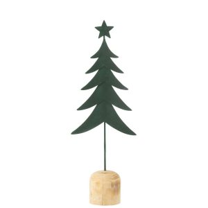 CHRISTMAS TREE ON FOOT+STAR METAL/WOOD DARK GREEN LARGE