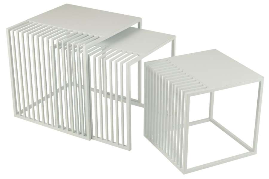 SET OF 3 SIDE TABLE OUTDOOR SQUARE METAL WHITE