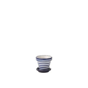 FLOWERPOT+PLATE GRANADA STRIPES HANDMADE/HANDPAINTED CERAMIC COBALTO BLUE/WHITE EXTRA SMALL