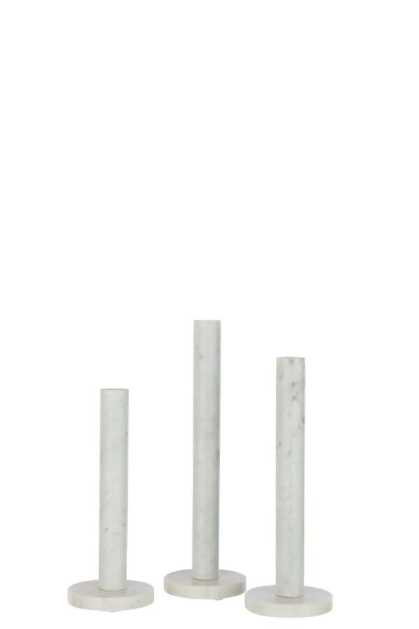 SET OF 3 CANDLE HOLDER MARBLE WHITE