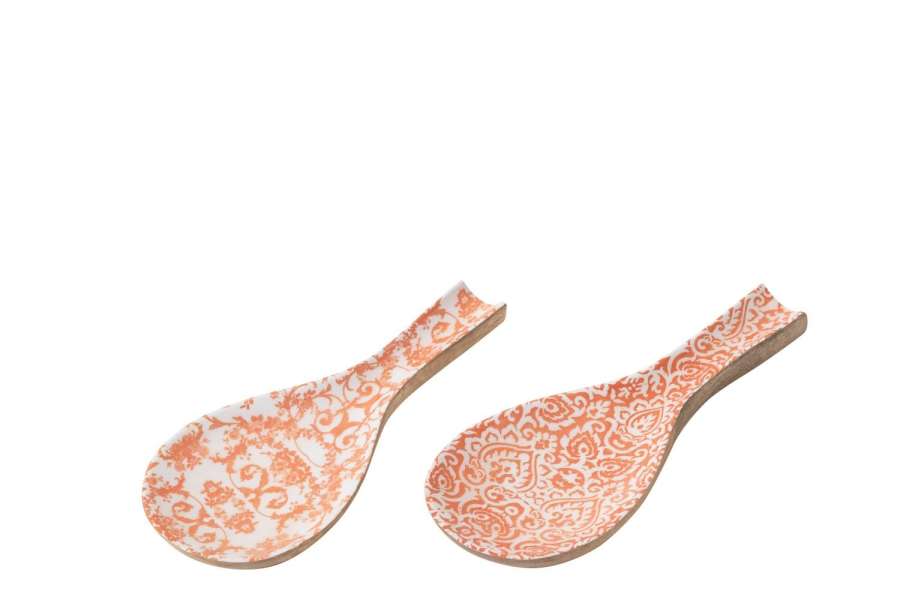 SPOON REST MANGO WOOD ORANGE/WHITE ASSORTMENT OF 2