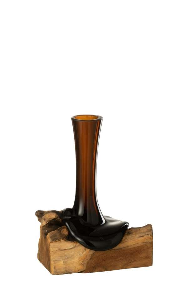 VASE ON FOOT HIGH GAMAL WOOD/RECYCLED GLASS NATURAL/BROWN LARGE