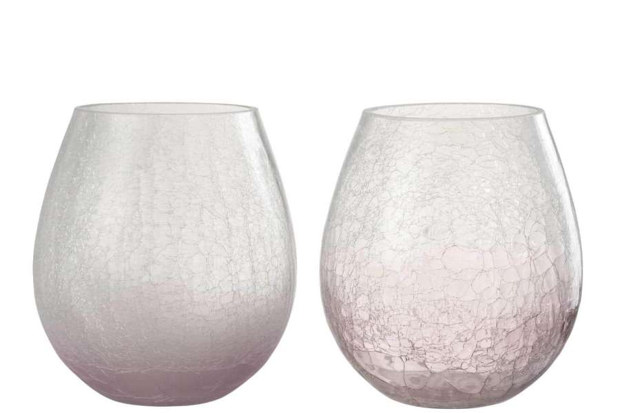 HURRICANE EGG SHAPE CRAQUELURE GLASS PURPLE SMALL ASSORTMENT OF 2