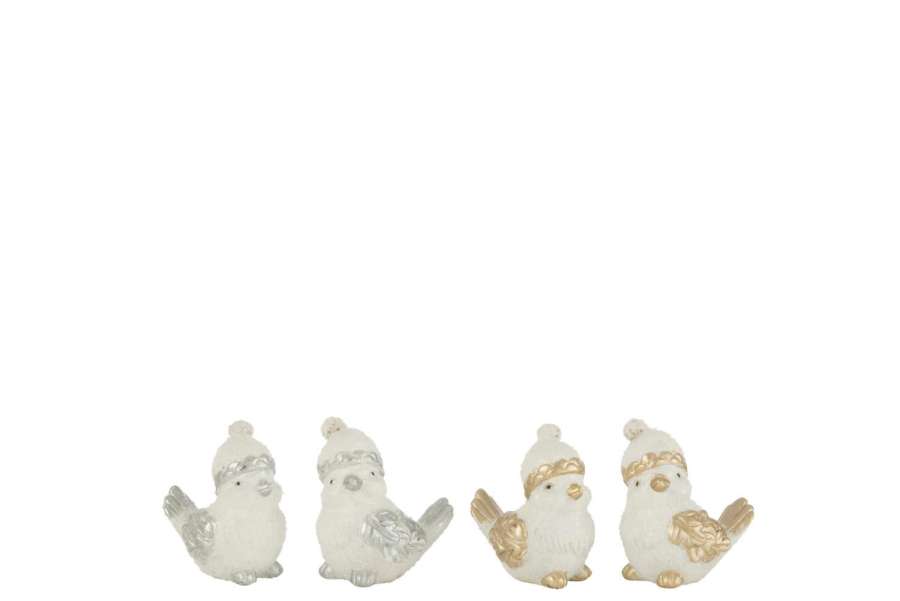 BIRDS HAT RESIN SILVER/GOLD SMALL ASSORTMENT OF 4