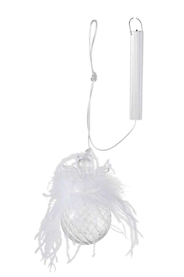 CHRISTMAS BAUBLES ANGEL+LED+FEATHER GLASS CLEAR SMALL