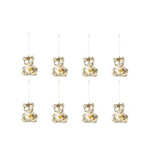 BOX OF 8 HANGER BEAR PLASTIC GOLD COLORED/WHITE
