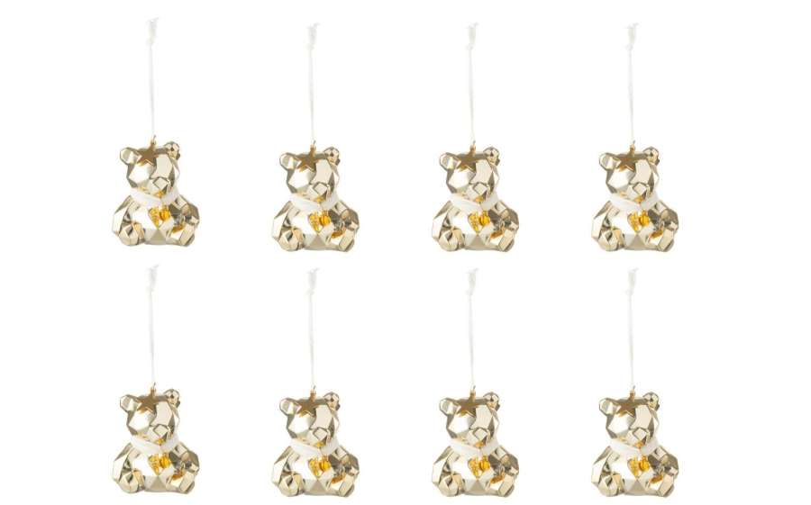 BOX OF 8 HANGER BEAR PLASTIC GOLD COLORED/WHITE