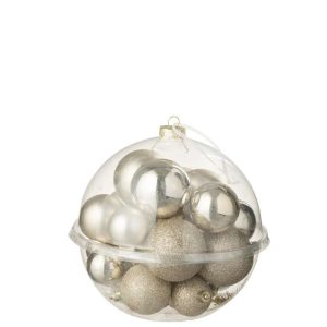 BOX OF 24 CHRISTMAS BAUBLE  PLASTIC LIGHT BEIGE