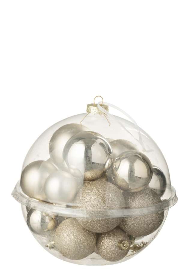 BOX OF 24 CHRISTMAS BAUBLE  PLASTIC LIGHT BEIGE