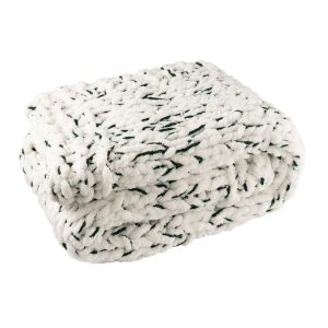 BLANKET KNITTED POLYESTER WHITE/DARK GREEN
