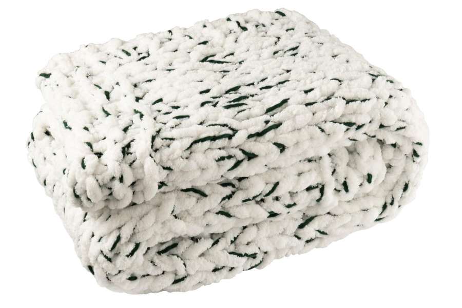 BLANKET KNITTED POLYESTER WHITE/DARK GREEN