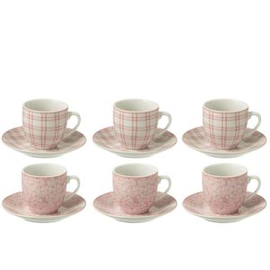BOX OF 6 COFFEE CUP+SAUCER CERAMICS PINK