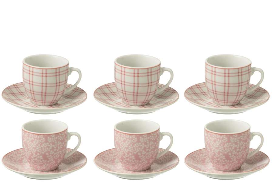 BOX OF 6 COFFEE CUP+SAUCER CERAMICS PINK