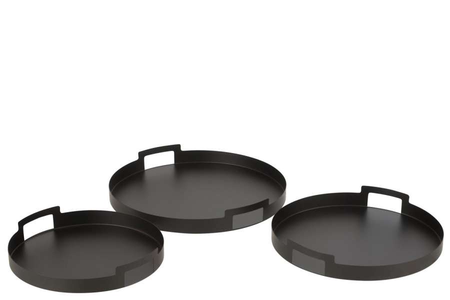 SET OF 3 TRAYS ROUND METAL BLACK