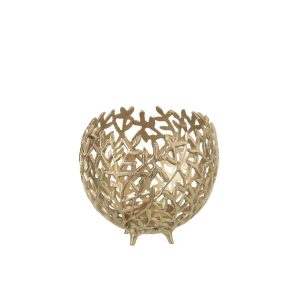 CANDLE HOLDER LEAF ALUMINIUM GOLD COLORED LARGE