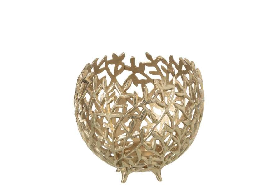 CANDLE HOLDER LEAF ALUMINIUM GOLD COLORED LARGE