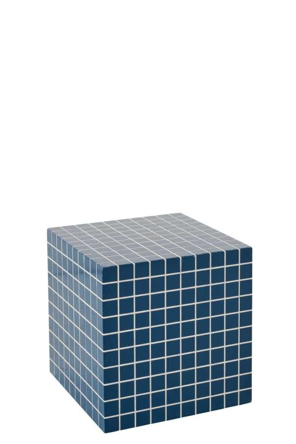 SIDE TABLE CUBE CHECKERED MDF BLUE/WHITE