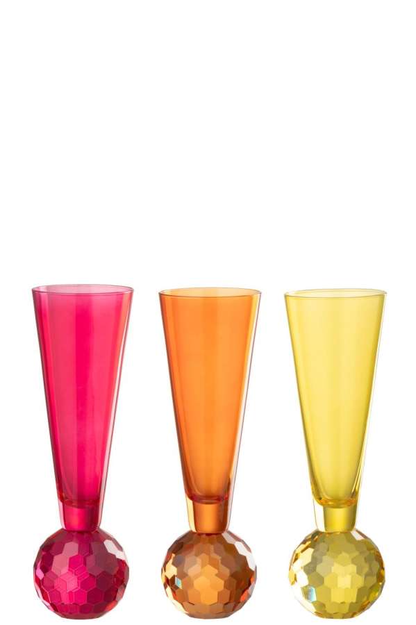CHAMPAGNE GLASS BALL GLASS YELLOW/ORANGE ASSORTMENT OF 3