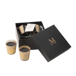 BOX OF 4 SCENTED CANDLE M-CHIC GLASS GOLD/BLACK-20H