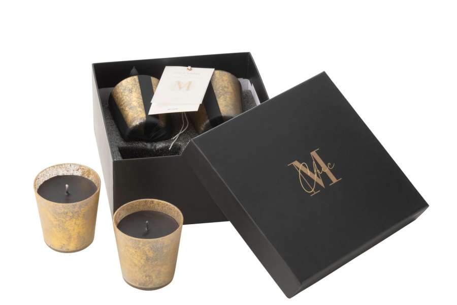 BOX OF 4 SCENTED CANDLE M-CHIC GLASS GOLD/BLACK-20H
