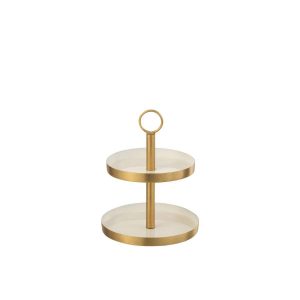 CAKE STAND ROUND 2 LEVELS METAL WHITE/GOLD