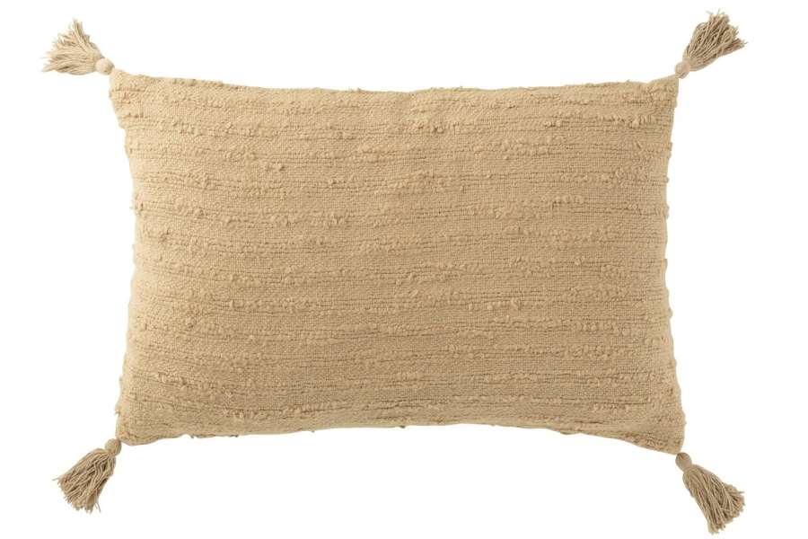 CUSHION RECTANGLE+TASSELS COTTON DARK BEIGE