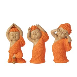 MONK FUNNY POLYRESIN ORANGE ASSORTMENT OF 3