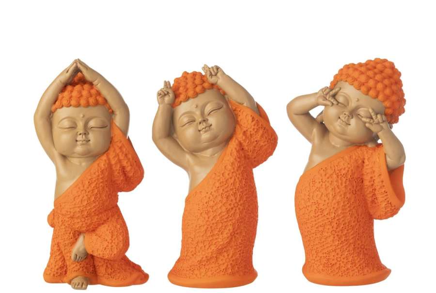 MONK FUNNY POLYRESIN ORANGE ASSORTMENT OF 3