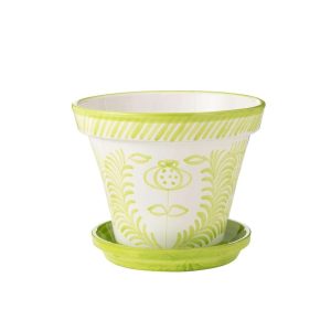 FLOWERPOT+PLATE GRANADA HANDMADE/HANDPAINTED CERAMIC GREEN/WHITE EXTRA LARGE
