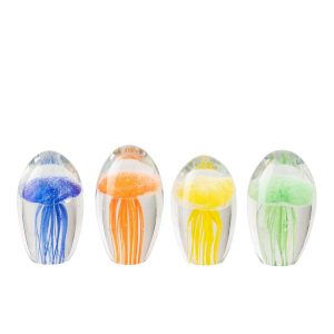 PAPERWEIGHT JELLYFISH GLASS MULTICOLORED ASSORTMENT OF 4
