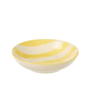 PLATE DEEP STRIPED STONEWARE YELLOW/WHITE