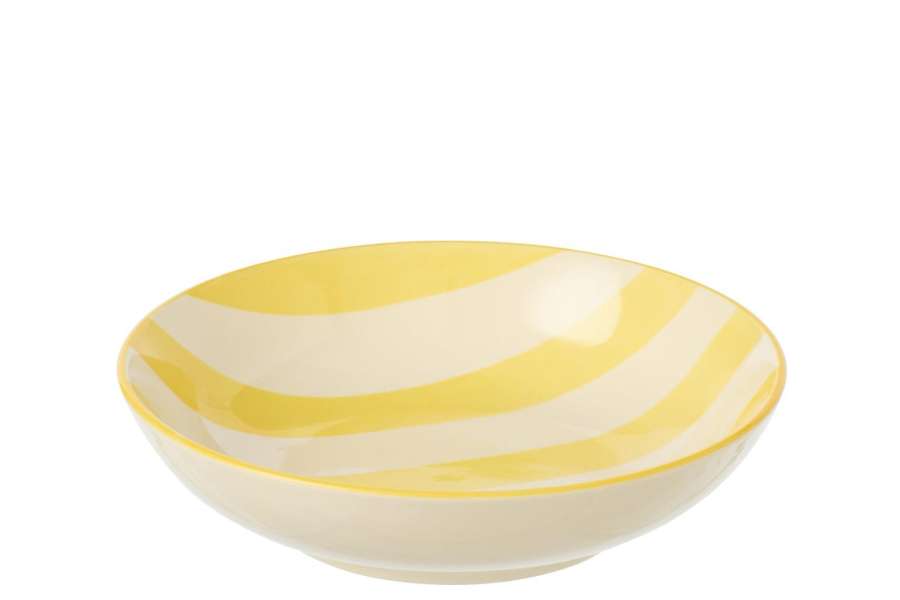 PLATE DEEP STRIPED STONEWARE YELLOW/WHITE