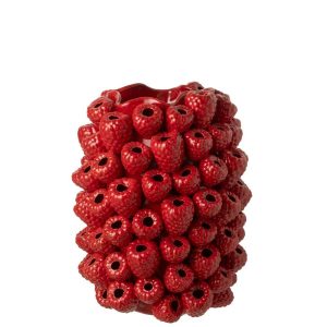 VASE BERRY RELIEF CLAY CHRISTMAS RED