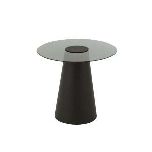 SIDE TABLE GLASS FLAT CAP CONE IRON BLACK