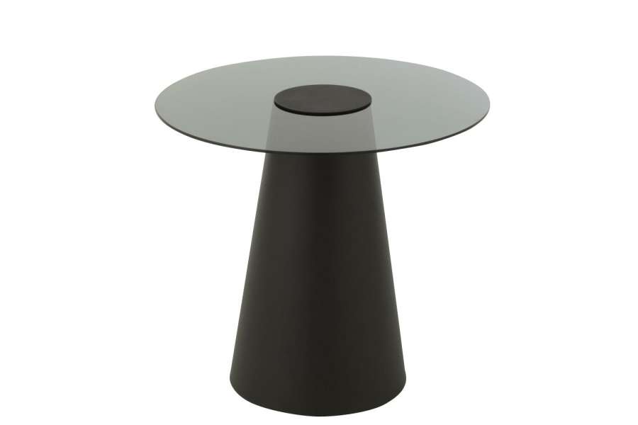 SIDE TABLE GLASS FLAT CAP CONE IRON BLACK