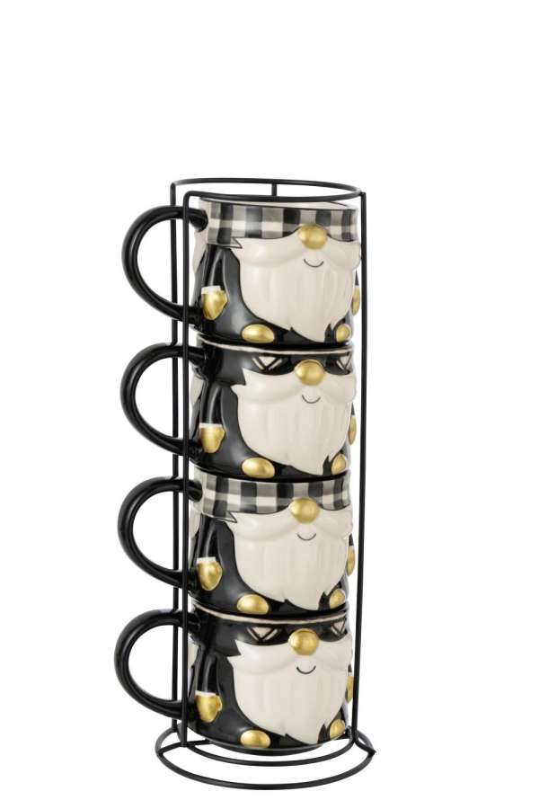 BOX OF 4 MUG SANTA CLAUS DOLOMITE BLACK/WHITE