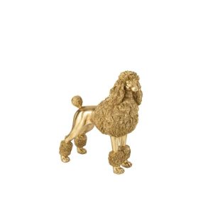 POODLE STANDING POLYRESIN GOLD COLORED LARGE
