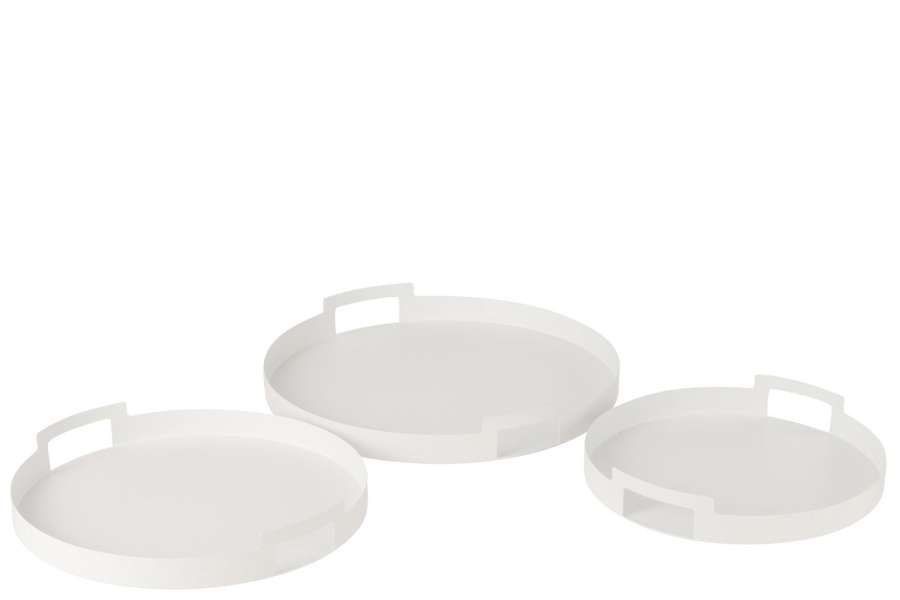 SET OF 3 TRAYS ROUND METAL WHITE