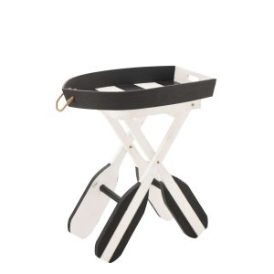 SIDE TABLE BOAT STRIPED MDF BLACK/WHITE