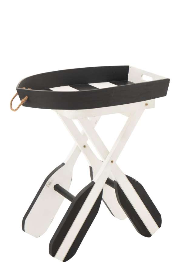 SIDE TABLE BOAT STRIPED MDF BLACK/WHITE