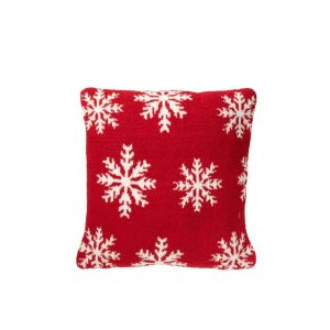 CUSHION SNOWFLAKES POLYESTER RED/WHITE