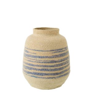 BASKET STRIPED SEAGRASS/GLASS NATURAL/BLUE