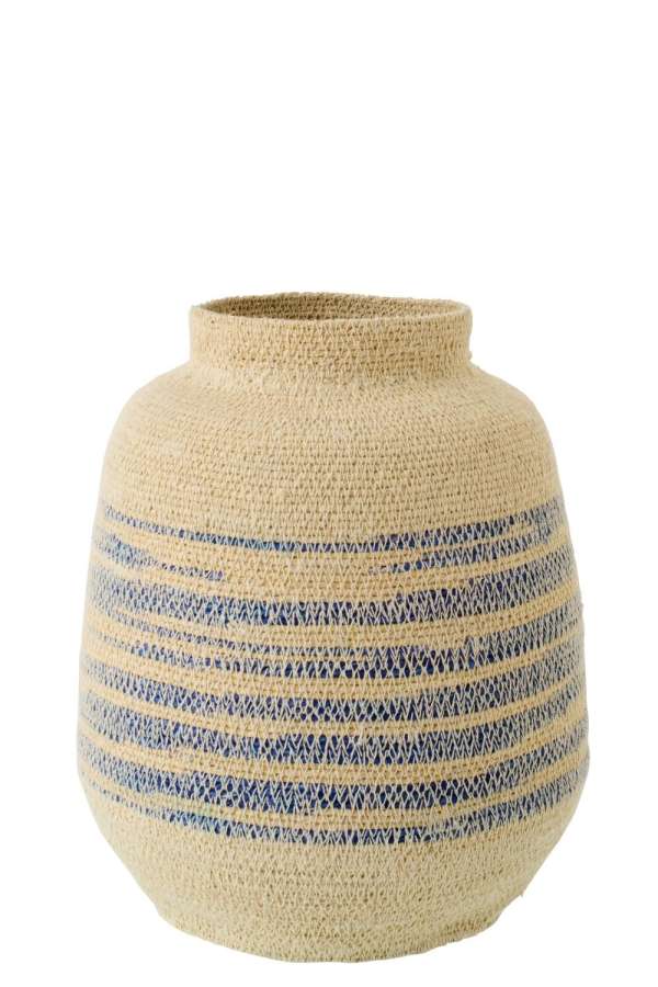 BASKET STRIPED SEAGRASS/GLASS NATURAL/BLUE