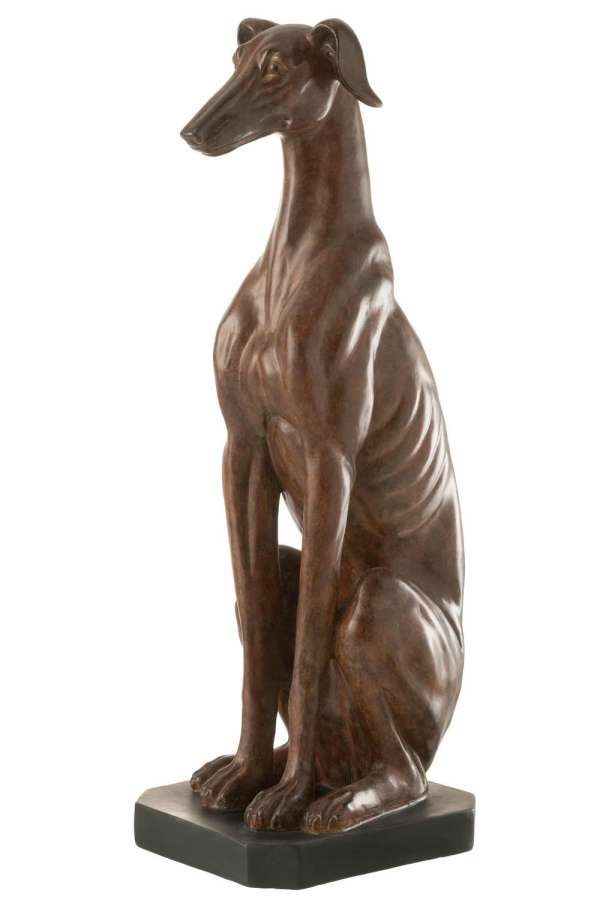 GREYHOUND SITTING POLY BROWN LARGE