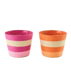 FLOWERPOT STRIPED PAPER PINK/ORANGE EXTRA LARGE ASSORTMENT OF 2
