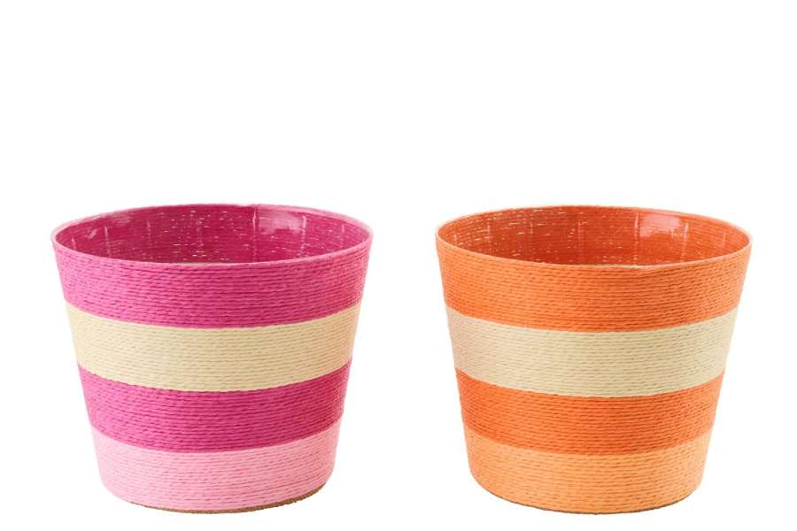 FLOWERPOT STRIPED PAPER PINK/ORANGE EXTRA LARGE ASSORTMENT OF 2