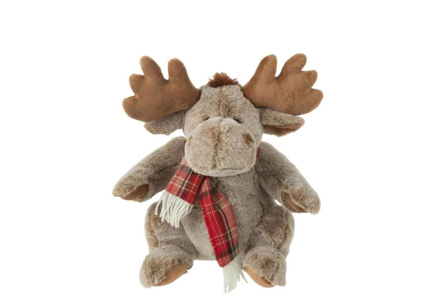 REINDEER+SCARF PLUSH POLYESTER BROWN MEDIUM