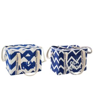 LUNCH BAG OLA AMOR COTTON WHITE/DARK BLUE ASSORTMENT OF 2